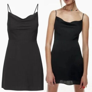 Aritzia Sunday Best Spencer Slip Dress Cowl Neck  Smocked Crepe Black Size Small